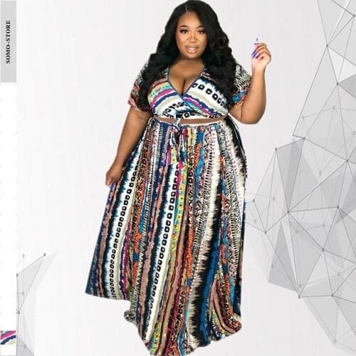 5xl Fashion Plus Size Womens Two-piece Skirt Sets Tie V-neck Commuting Vintage Swing Elegant Skirts Suit Wholesale Dropshipping