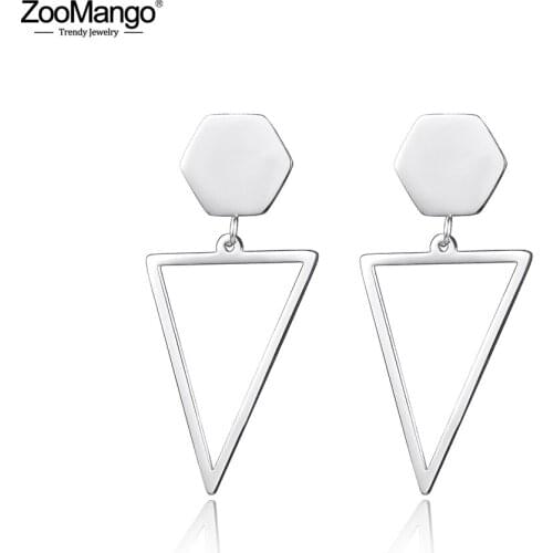 ZooMango Fashion Titanium Stainless Steel Triangle Geometric Party Earrings Trendy Bohemia Beach Earrings For Women ZE17011