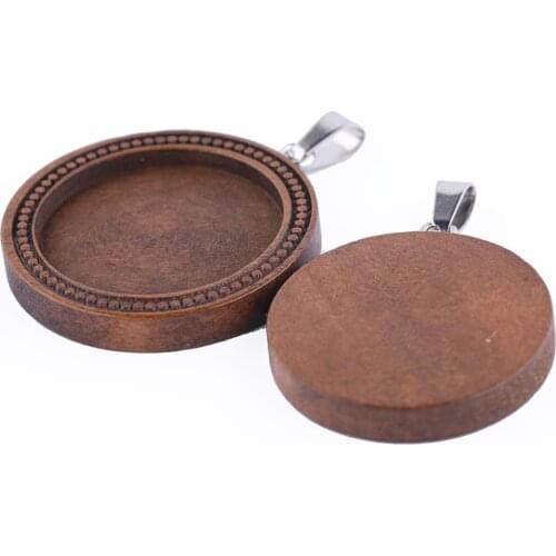 Onwear 10pcs wood cabochon base setting 20mm 25mm dia wooden blank pendant bezel trays diy jewelry making accessories