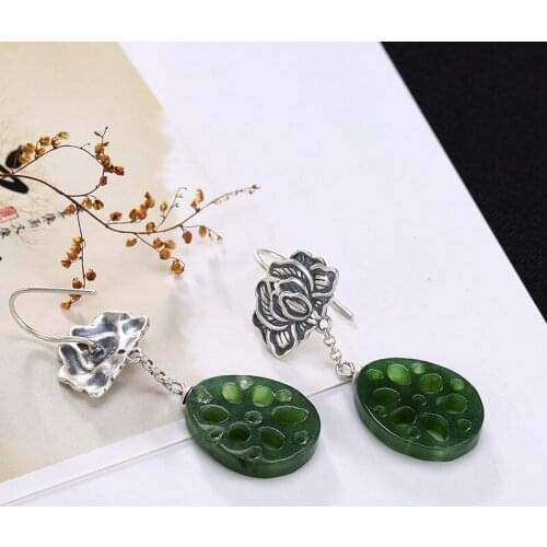 2018 Special Offer Promotion Brinco S925 Pure Natural Hetian Jade Jasper Mosaic Lotus Root Lady High-end Earrings Wholesale