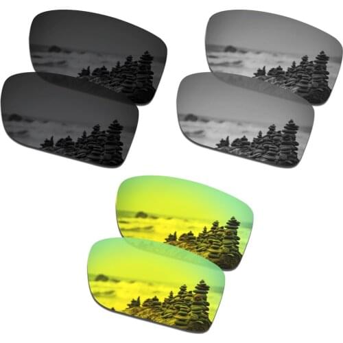 SmartVLT 3 Pairs Polarized Sunglasses Replacement Lenses for Oakley Double Edge Stealth Black and Silver Titanium and 24K Gold