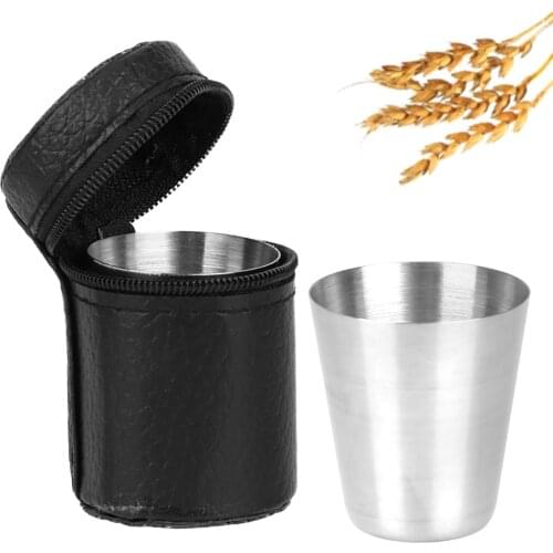30ml Barware Cup Gift Zipper Cover Polished Stainless Steel Wine Glass 1 Ounce 4pcs/set Drinking Cup