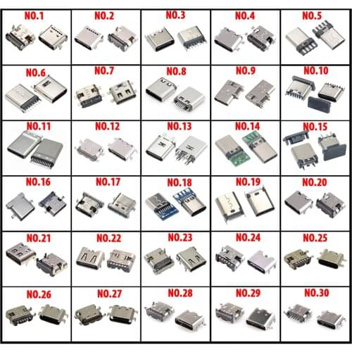 30 Models SMT USB 3.1 Micro USB Type C Connector Jack Charging Dock Port Plug Type-C Socket Female Power Jack DIY High Current