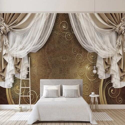 European Style 3D Stereo Curtain Lace Photo Murals Wallpaper Living Room Bedroom Luxury Background Wall Cloth Papel De Parede 3D