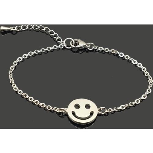 Smile Face Charm Stainless Steel Chain Bracelet High Quality Stainless Steel Smile Face Pendant Chain Bracelet For Women Girls