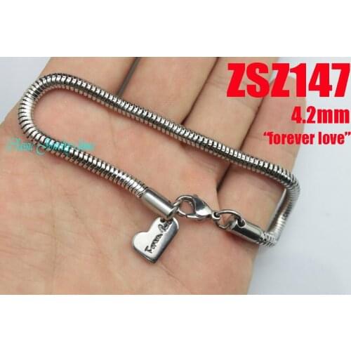 Forever love stainless steel bracelet 4.2mm round snake chain brace lace mens women fashion jewelry punk chains 20pcs ZSZ147