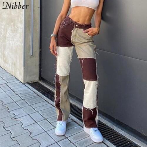NIBBER Hip-hop punk style High Waist Pants autumn winter street casual wear trousers Contrast patchwork female Tight pencil pant