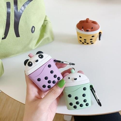 3D Pearl Milk Tea Case for Airpods Cute Bluetooth Earphone Protective Cover for Airpods 2 Accessories with Keychain Stereoscopic