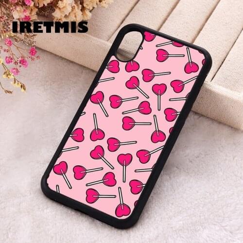 Iretmis 5 5S SE 2020 phone cover cases for iphone 6 6S 7 8 Plus X Xs XR 11 12 MINI Pro Max Silicone Pink Heart Shaped Lollipops