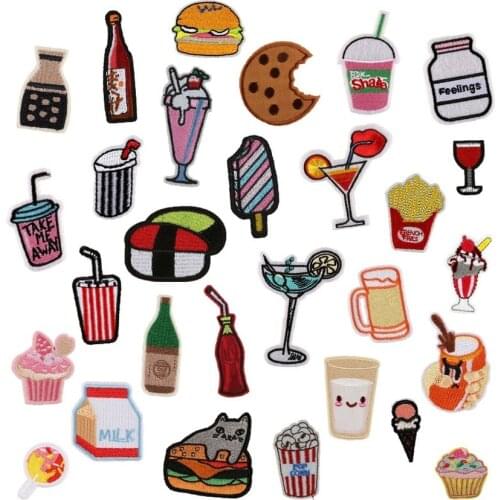 Milk Cocktail Beer Drink Iron on Patches for Clothing Shirt Jacket Stripes Embroidered Patches Stickers Stage Badge Appliques