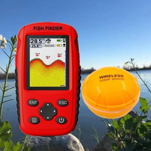 Wireless Fish Finder USB Rechargeable Sonar Depth Locator Water Temperature 2.4'' Fish Detector Fishfinder Locator