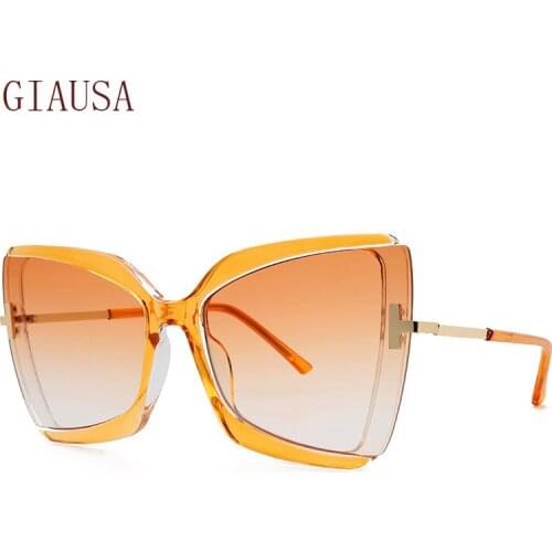 GIAUSA New European and American fashion big frame cats eye butterfly sunglasses womens trend Sunglasses yellow luxury