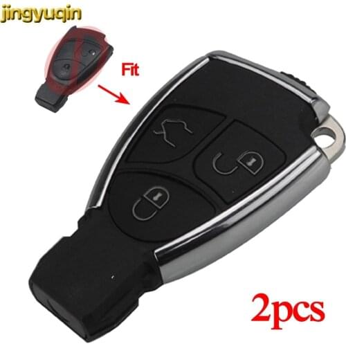Jingyuqin 2pcs Chrome Key Shell FOB for Mercedes Benz C E ML SL SLK CLK AMG Battery Holder 3 BTN Modified Smart Remote Key Case