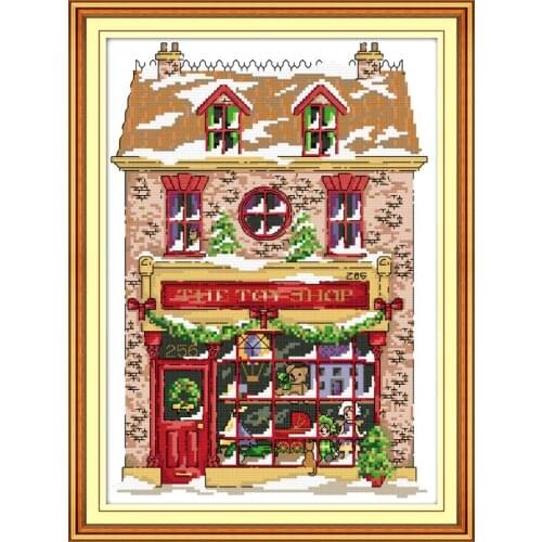 Joy Sunday Christmas Toy House 14CT Pattern on The Canvas DMC Cross Stitch Kits Embroidery Set Christmas Home Decoration Gift