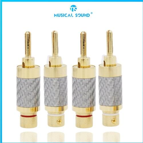 Locking Speaker Cable Banana Plug Jack Connector Carbon Fiber Gold-Plated Hifi Banana Speaker Plugs Welding-Free Audio Connector