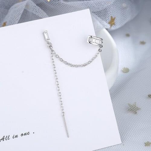 A Girl' New 1pcs Ear Cuff Clip Earrings Minimalist Long Chain Cubic Zircon Ear Jewelry For Women Korean Fashion Gifts