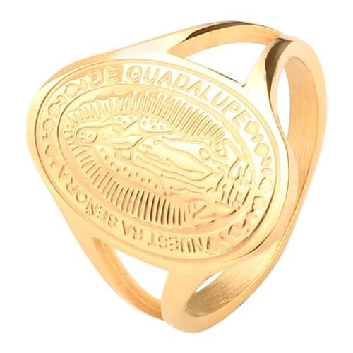 Blessed Virgin Mary Rings Stainless Steel Religious Gold Finger Rings For Women Men Christimas Ring Jewelry Gift