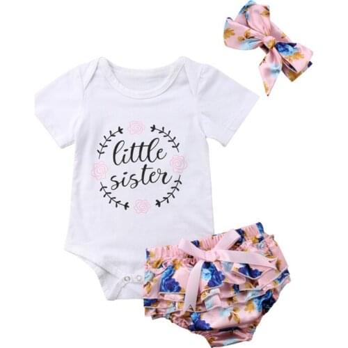 3PCS Newborn Infant Baby Girls Outfit Clothes Set Short Sleeve Letters Tops Romper Jumpsuit Bodysuit+Floral Pants Summer