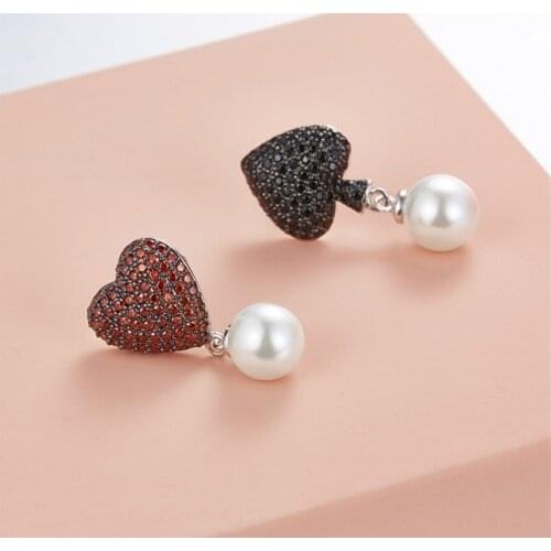 Hot Selling S925 Sterling Silver Micro Inlay Hearts Spades Pearl Earrings Fashion For Female Wholesale Best Hot New