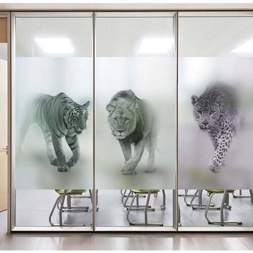 Frosted Window Film Privacy Sticker No Glue Window Sticker Stained Glass Opaque 3D Leopard Print Elk Horse Home Privacy Decorati