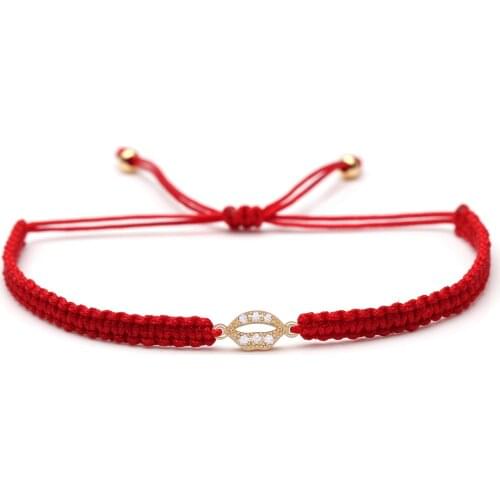 Copper Cute Tiny Lip Zircon Crystal Braided Charn Bracelet Women Men Red Black Grey String CZ Mouth Macrame Bracelets Present He