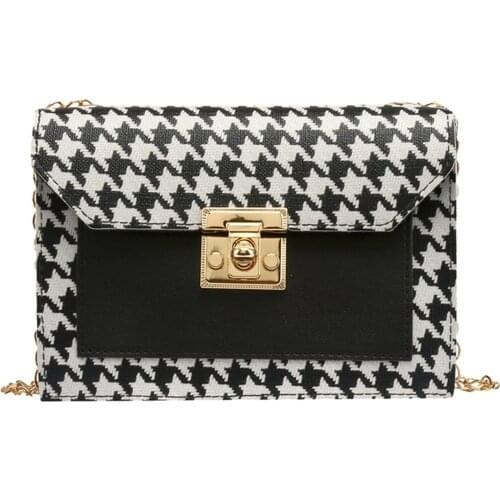 Fashion Hasp Chain Small Square Bag Women Messenger Bag New 2021 Chain Houndstooth Shoulder Bag Small Square Handbag#p35