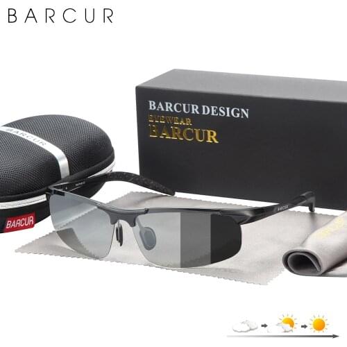 BARCUR Aluminum Sport Frame Photochromic Sunglasses Men Women Polarized Auto Color Change Sun Glasses UV400 Driving