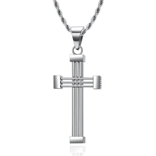 Stainless Steel Christ Hollow Cross Pendant Necklace Men Punk Rock Jewelry Gift For Him with Chain