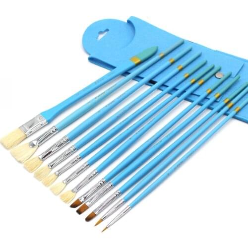 12pcs Professional Brushes Set for Acrylic Oil Watercolor Gouache Paint Nylon Bristle Brush With Carrying Bag Velvet Bag Artist