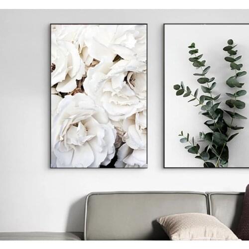 White Roses Modern Eucalyptus Branc Posters and Prints Cuadros Canvas Painting Wall Art Pictures for Living Room Home Decoration
