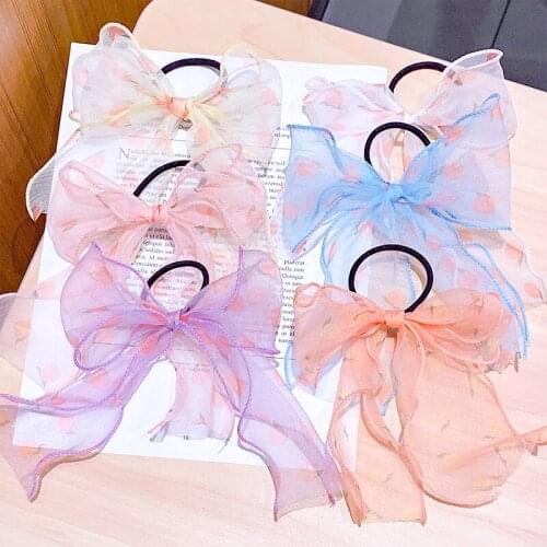 2021 New Summer Sweet Chiffon Bow Ribbon Flower Headband Ponytail Holder Cute Hair Ornament Rubber Band Fashion Hair Accessories