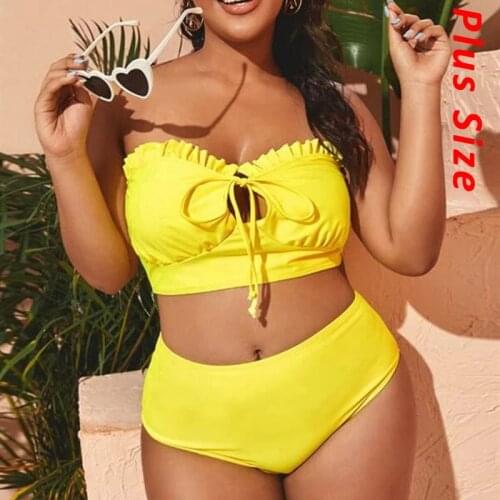 2021 New Plus Size Siwmsuit Ruffle Bikini Women High Waist Swimwear Halter Bathing Suit Sexy Bikini Large Sizes Push Up