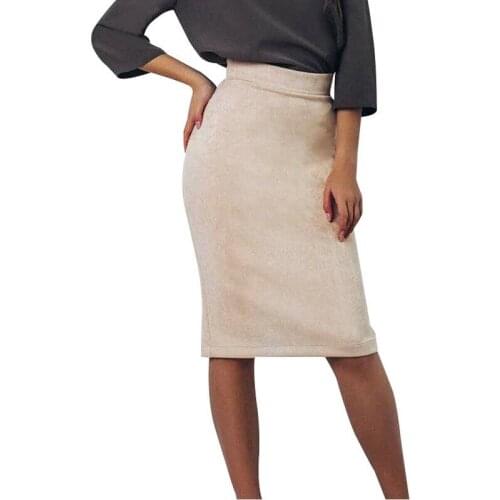 New Autumn Party Cocktail Wrap Pencil Skirt Brand New Ladies Suede High Waist Bodycon Midi Skirt Elegant Women Sexy Skinny Split