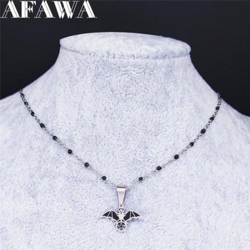 AFAWA Witchcraft Enamel Stainless Steel Statement Necklace Black Color Pentagram Bat Necklaces Jewelry gargantilla N3732S02