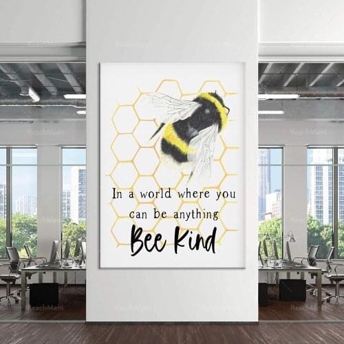 Bee physical printing, bee wall art, inspirational quotes natural printing, bee happy printable wall art decoration poster