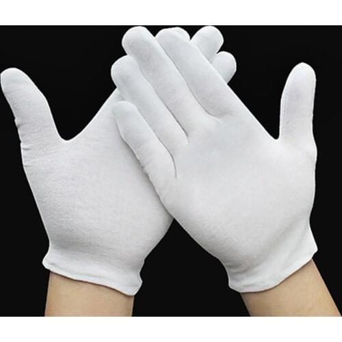12 Pairs Driving Gloves White Inspection Cotton Coin Jewelry Worker Etiquette Glove Autumn Winter Warm Elastic Cycling Mittens