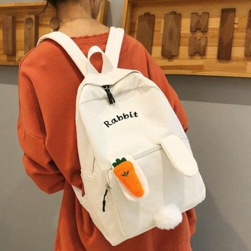 Japan Style Backpack Women Harajuku Cute Carrot Junior School Bag Korean Teenage Girls Yellow Kawaii Rabbit Ear Laptop Back Pack