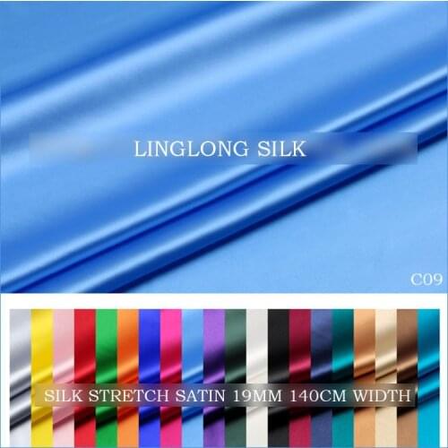 SILK STRETCH SATIN 140cm width 19momme/Pure Silk Fabric Satin+Spandex New Trend Party Dress per meter Free Shipping