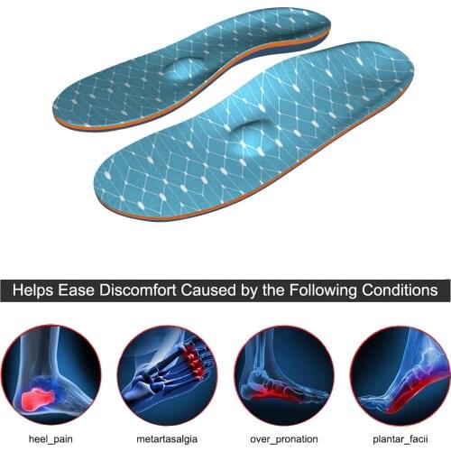 Blue Linear Flat Feet Fasciitis High Arch Support Insoles for Men Women Orthotic Shoe Inserts Lighten Foot Pain