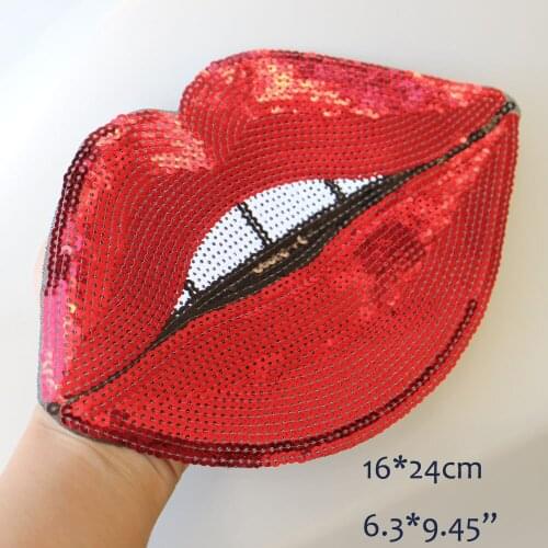 Red large Sequin mouth patches for clothing DIY Iron on lip parche appliques Embroidery applique patch ropa clothing accessories