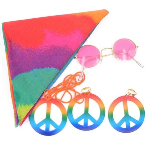 Party Decoration Colorful Halloween Costume Party Supplies Cool Hippie Set Children Sunglasses Necklace Headband Kit