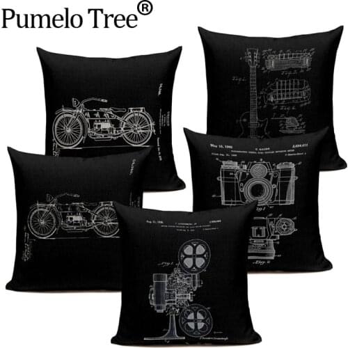 Vintage Decorative Cushion Covers Black Bolster Pillowcases For Pillow High Quality Camera Guitar Custom Sofa Pillows Cushions