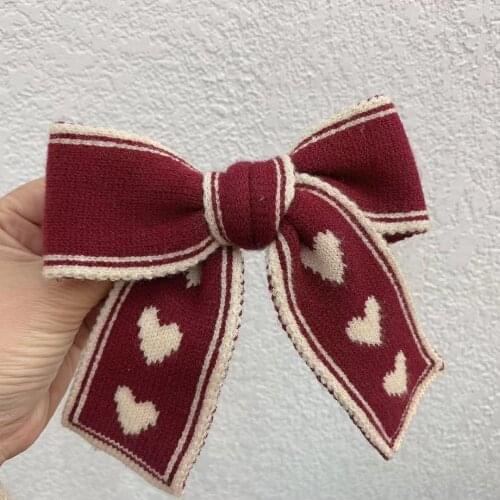 Handmade Woolen Heart Ribbon Bow Hairgrip Spring Clip Hairpin Korean Girls Hair Clips for Women Adult Hair Accessories Headpiece