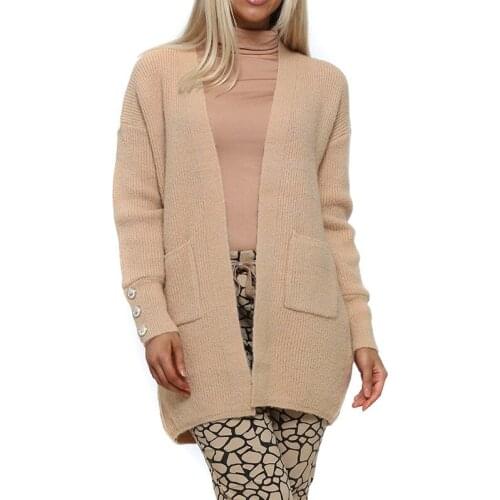 Autumn Women Cardigans Coat 2021 Fall V-Neck Mid-Long Loose Solid Beading Buttons Open Stitch Cardigans Casual Women Sweater