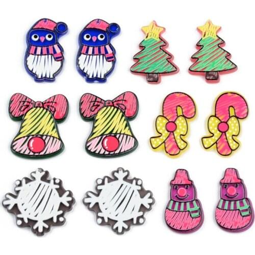 10PCS Christmas Tree Snowflakes Snowman Tree Bells Earrings Making Connectors DIY Pendant Jewelry Findings Components Charms
