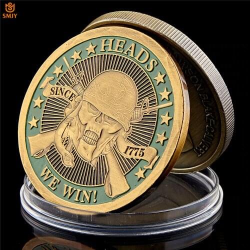 1775 Tails You Lose Heads We Win Skull Heroic Soldier Gold Plated Metal Challenge Souvenir Coin Craft Gift