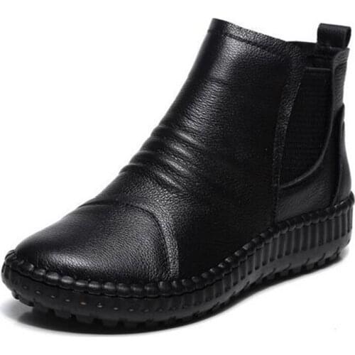 2021 New Spring Autumn 100% Natural Full Genuine Leather Boots Women Ankle Boots Winter Boots Soft Bottom Non-slip Snow Boots