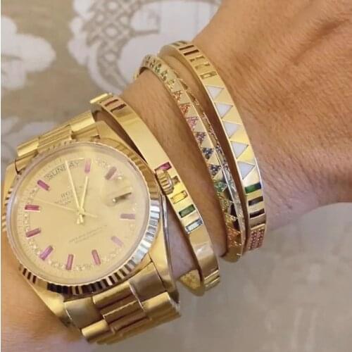 2021 wholesale new arrived trendy bling baguette rainbow colorful cubic zirconia bangle bracelet for women charm wedding jewelry