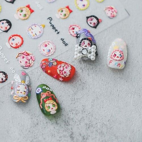 5D Embossed Grimace Girl Nail Stickers Eye Black Bat Nail Decals DIY Halloween Nail Embossed Sticker Art Decorations