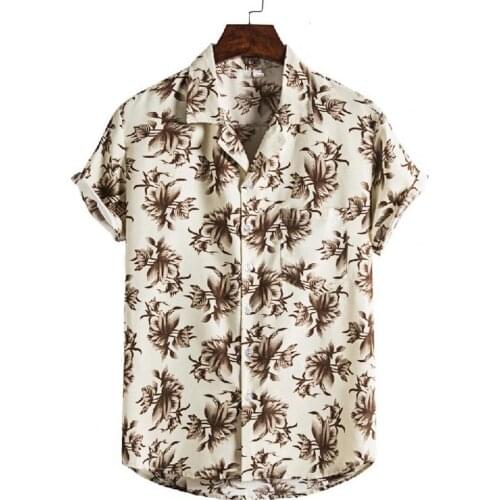 80% Dropshipping!!Summer Men Print Short Sleeve Turndown Collar Button T-shirt Hawaiian Shirt Beachwear